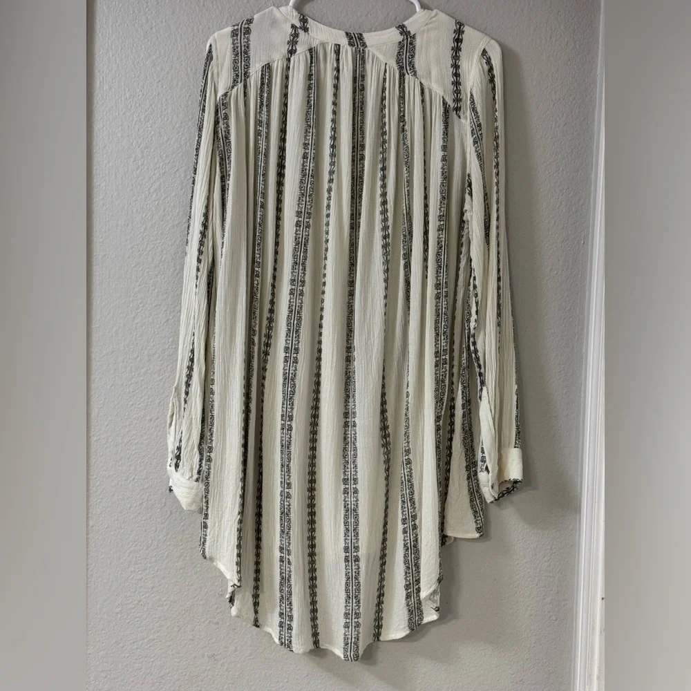 Free People Shibori Magic Long-Sleeve Top Blouse Vanilla Combo Boho Tunic Size L